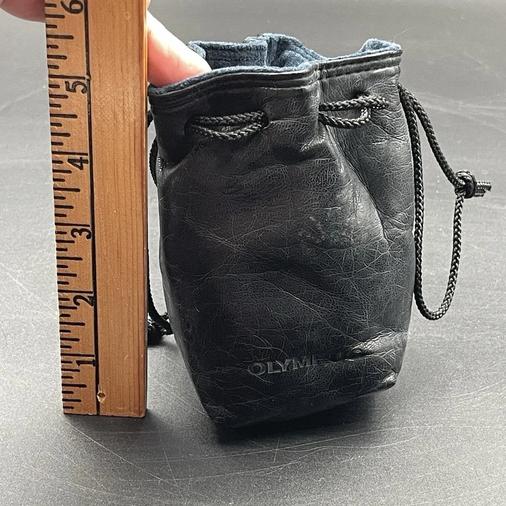 VTG‎ Olympus Leather Camera Lens Pouch Drawstring Case Blue Velvet Lined Japan